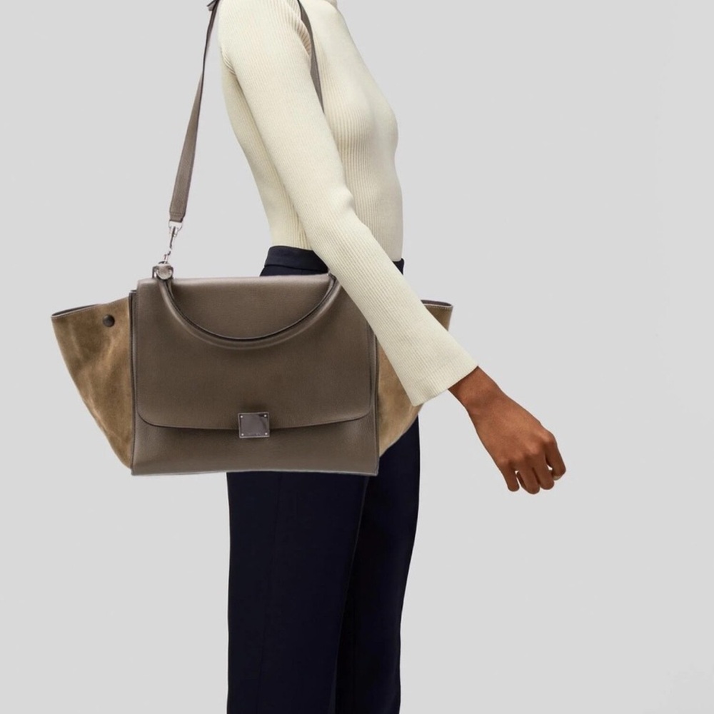 Celine Taupe Leather and Suede Satchel
